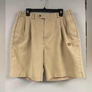 Nicklaus Mens Size 34 Khaki Golf Shorts Notre Dame Pleated Chino Fighting Irish